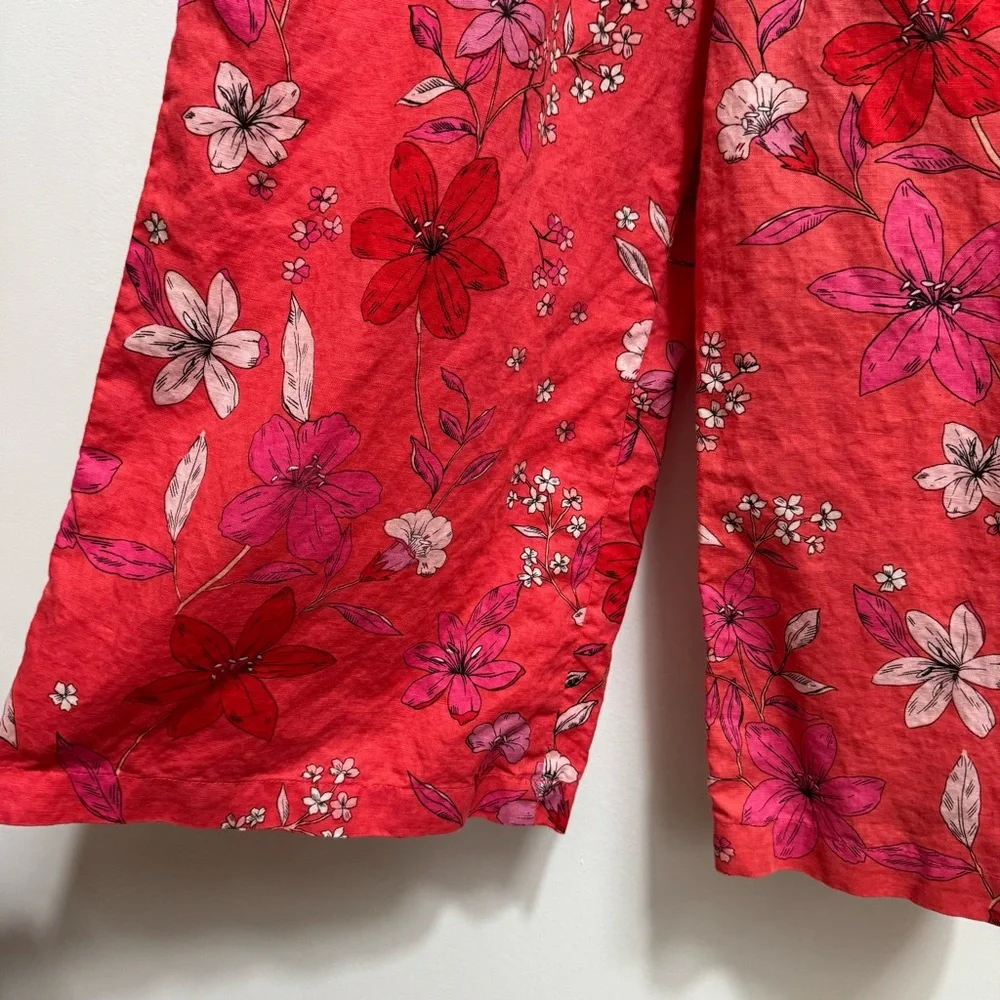 Banana Republic Linen Cotton Blend Floral Wide Leg Jumpsuit Size 2